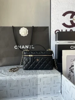 CHANEL Top Handle Bags Sheep Leather (Black-Gold) 14X19X5CM E80202608072138