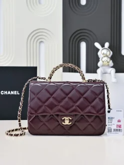CHANEL Top Handle Bags Waxed Sheepskin (Burgundy-Gold) 17X25X8CM I00202608072712