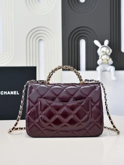 Alternative view of CHANEL Top Handle Bags Waxed Sheepskin (Burgundy-Gold) 17X25X8CM I00202608072712