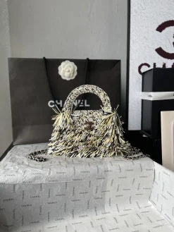 CHANEL Top Handle Bags (White-Black-Yellow) 13X19X7CM H80202608070623