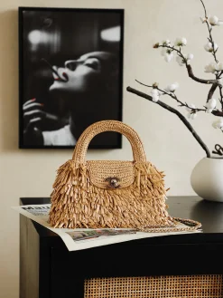 CHANEL Top Handle Bags Woven Leather (Beige-Bronze) 13X19X7CM H50202608071431