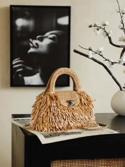 Alternative view of CHANEL Top Handle Bags Woven Leather (Beige-Bronze) 13X19X7CM H50202608071431