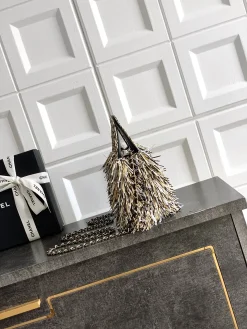 Alternative view of CHANEL Top Handle Bags Woven Leather (Black-White-Gold) 13X19X7CM A100202608071163