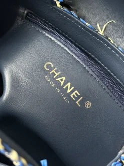 Alternative view of CHANEL Top Handle Bags Woven Leather (Blue-Cream) 13X19X7CM H80202608070624