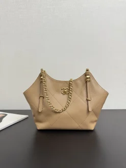CHANEL Totes Bags Calfskin Leather (Beige-Gold) 30X18X6CM A100202608073224