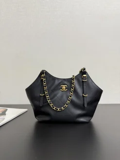 CHANEL Totes Bags Calfskin Leather (Black-Gold) 30X18X6CM A100202608073225