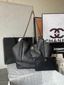 CHANEL Totes Bags Calfskin Leather (Black-Gold) 31X47X11CM G50202608073203
