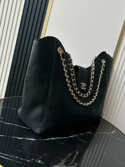 Alternative view of CHANEL Totes Bags Calfskin Leather (Black-Gold) 33X54X15CM H80202608071638