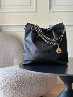 CHANEL Totes Bags Calfskin Leather (Black-Gold) 35X37X7CM F30202608072052