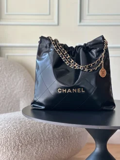 CHANEL Totes Bags Calfskin Leather (Black-Gold) 39X42X8CM F30202608072044