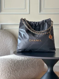 CHANEL Totes Bags Calfskin Leather (Black-Gold) 39X42X8CM F30202608072049