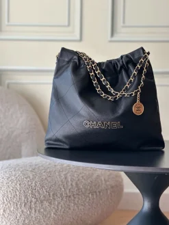 CHANEL Totes Bags Calfskin Leather (Black-Gold) 39X42X8CM F60202608072034