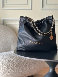 CHANEL Totes Bags Calfskin Leather (Black-Gold) 39X42X8CM F60202608072035