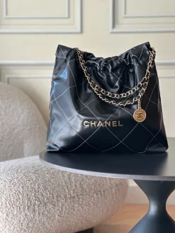 CHANEL Totes Bags Calfskin Leather (Black-Gold) 39X42X8CM F60202608072036