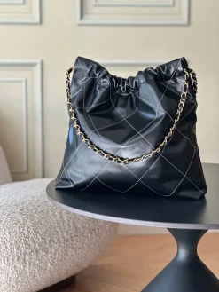 Alternative view of CHANEL Totes Bags Calfskin Leather (Black-Gold) 39X42X8CM F60202608072036