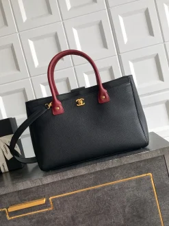 CHANEL Totes Bags Calfskin Leather (Black-Red) 24X36X14 CM H50202608071204
