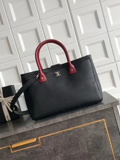 CHANEL Totes Bags Calfskin Leather (Black-Red) 24X36X14CM H50202608071201