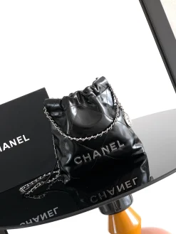 CHANEL Totes Bags Calfskin Leather (Black-Silver) 20X19X6CM F00202608073047