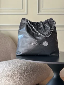 CHANEL Totes Bags Calfskin Leather (Black-Silver) 39X42X8CM F30202608072038
