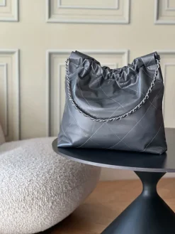 Alternative view of CHANEL Totes Bags Calfskin Leather (Black-Silver) 39X42X8CM F30202608072038
