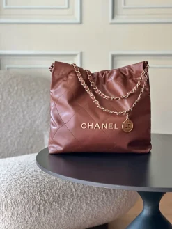 CHANEL Totes Bags Calfskin Leather (Brown-Gold) 35X37X7CM F00202608072061