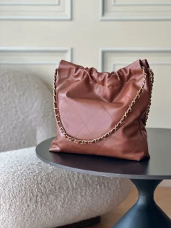 Alternative view of CHANEL Totes Bags Calfskin Leather (Brown-Gold) 35X37X7CM F00202608072061
