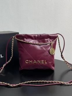 CHANEL Totes Bags Calfskin Leather (Burgundy-Gold) 20X19X6CM E00202608073040