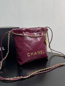 Alternative view of CHANEL Totes Bags Calfskin Leather (Burgundy-Gold) 20X19X6CM E00202608073040