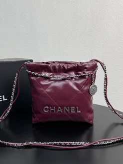 CHANEL Totes Bags Calfskin Leather (Burgundy-Silver) 20X19X6CM E00202608073041