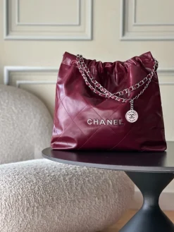 CHANEL Totes Bags Calfskin Leather (Burgundy-Silver) 39X42X8CM F30202608072040