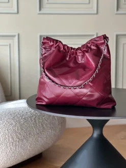 Alternative view of CHANEL Totes Bags Calfskin Leather (Burgundy-Silver) 39X42X8CM F30202608072040