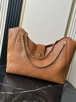 CHANEL Totes Bags Calfskin Leather (Camel-Gold) 33X54X15CM H80202608071637