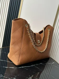 Alternative view of CHANEL Totes Bags Calfskin Leather (Camel-Gold) 33X54X15CM H80202608071637