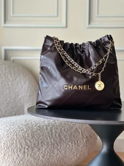 CHANEL Totes Bags Calfskin Leather (Dark Brown-Gold) 39X42X8CM F30202608072047