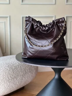 Alternative view of CHANEL Totes Bags Calfskin Leather (Dark Brown-Gold) 39X42X8CM F30202608072047