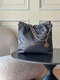 CHANEL Totes Bags Calfskin Leather (Dark Grey-Gold) 35X37X7CM F00202608072064