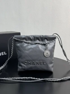 CHANEL Totes Bags Calfskin Leather (Grey-Silver) 20X19X6CM E00202608073038