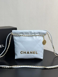 CHANEL Totes Bags Calfskin Leather (Light Blue-Gold) 20X19X6 F00202608073044