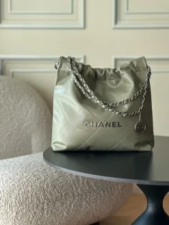 CHANEL Totes Bags Calfskin Leather (Olive Green-Silver) 35X37X7CM F00202608072066