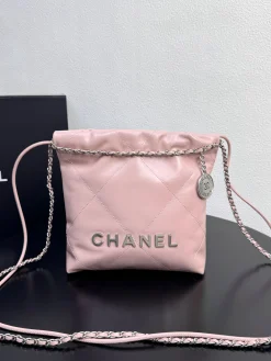 CHANEL Totes Bags Calfskin Leather (Pink-Silver) 20X19X6 E00202608073033