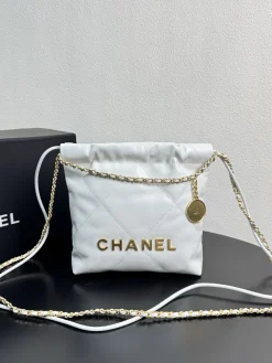 CHANEL Totes Bags Calfskin Leather (White-Gold) 20X19X6CM E00202608073042