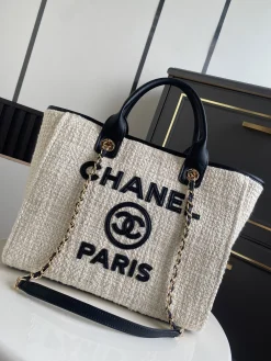 Alternative view of CHANEL Totes Bags Canvas Leather (Cream-Black) 33CM G50202608070762
