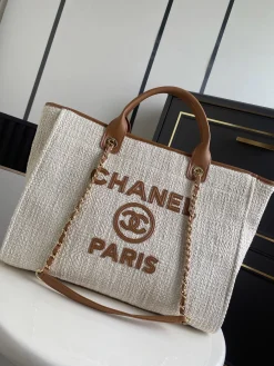 Alternative view of CHANEL Totes Bags Canvas Leather (Ecru-Brown) 38CM G80202608070759