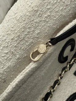 Alternative view of CHANEL Totes Bags Canvas Leather (White-Black) 38X32X18CM H80202608070914