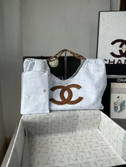 CHANEL Totes Bags Canvas (Light Blue-Brown) 20X43X17CM H00202608070582