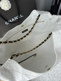 Alternative view of CHANEL Totes Bags Canvas (White-Black-Gold) 20X43X17CM H80202608070752