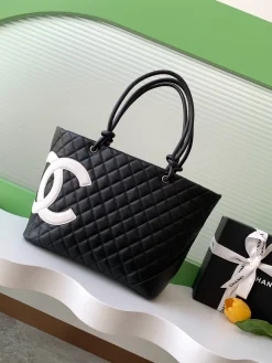 CHANEL Totes Bags Caviar Leather (Black-White) 30X25X15CM H00202608072620