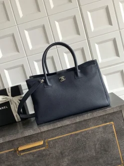 CHANEL Totes Bags Caviar Leather (Navy-Gold) 24X36X14CM I00202608071374
