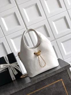 CHANEL Totes Bags Caviar Leather (White-Gold) 26X18X10CM I00202608072981