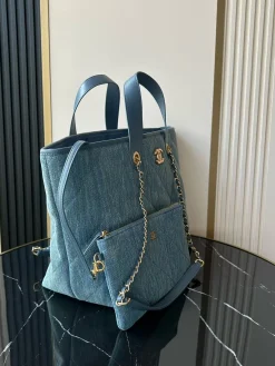 Alternative view of CHANEL Totes Bags Cotton Calf Leather (Blue-Gold) 31X45X28CM H00202608073151
